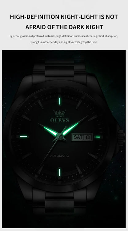 OLEVS 7090 Men's Automatic Mechanical Watch High quality Stainless steel Auto Date Waterproof Luminous Man Watch
