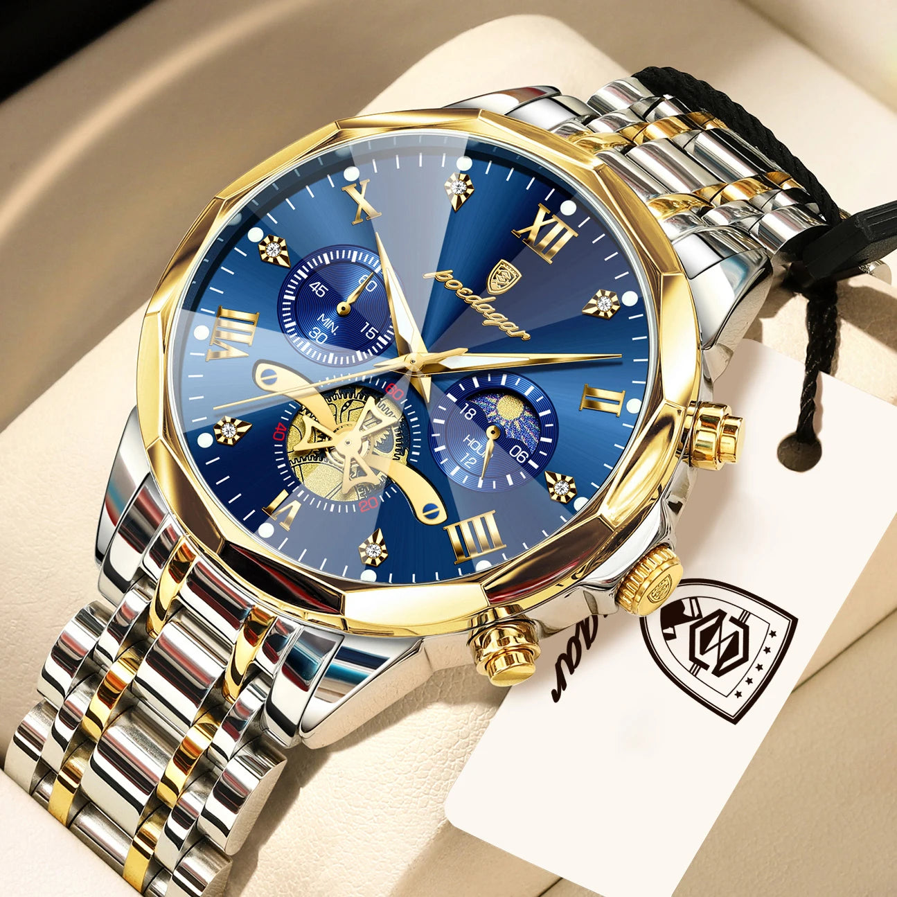 POEDAGAR Exquisite Business Men Watch Waterproof Luminous Chronograph Luxury Man Watches Stainless Steel Men's Quartz Wristwatch