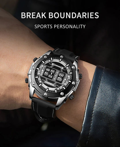 YASHIDUN Men Quartz Watch Roller Digital Dial Design Silicone Strap Versatile Wristwatch Clock Waterproof Military Sports Clock