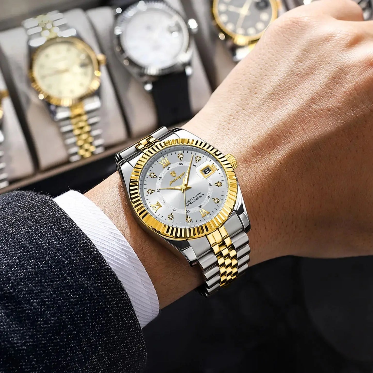 POEDAGAR Luxury Business Men Wristwatch Waterproof Luminous Date Military Man Watch Stainless Steel Fashion Men's Quartz Watches