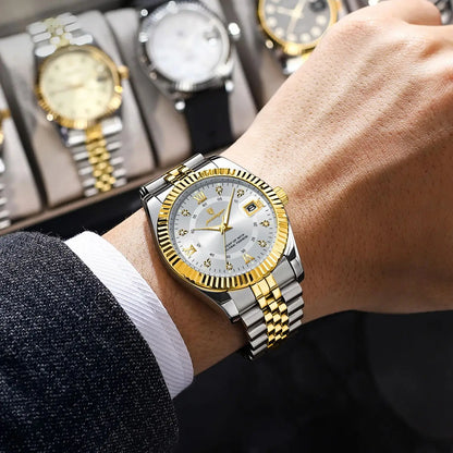 POEDAGAR Luxury Business Men Wristwatch Waterproof Luminous Date Military Man Watch Stainless Steel Fashion Men's Quartz Watches