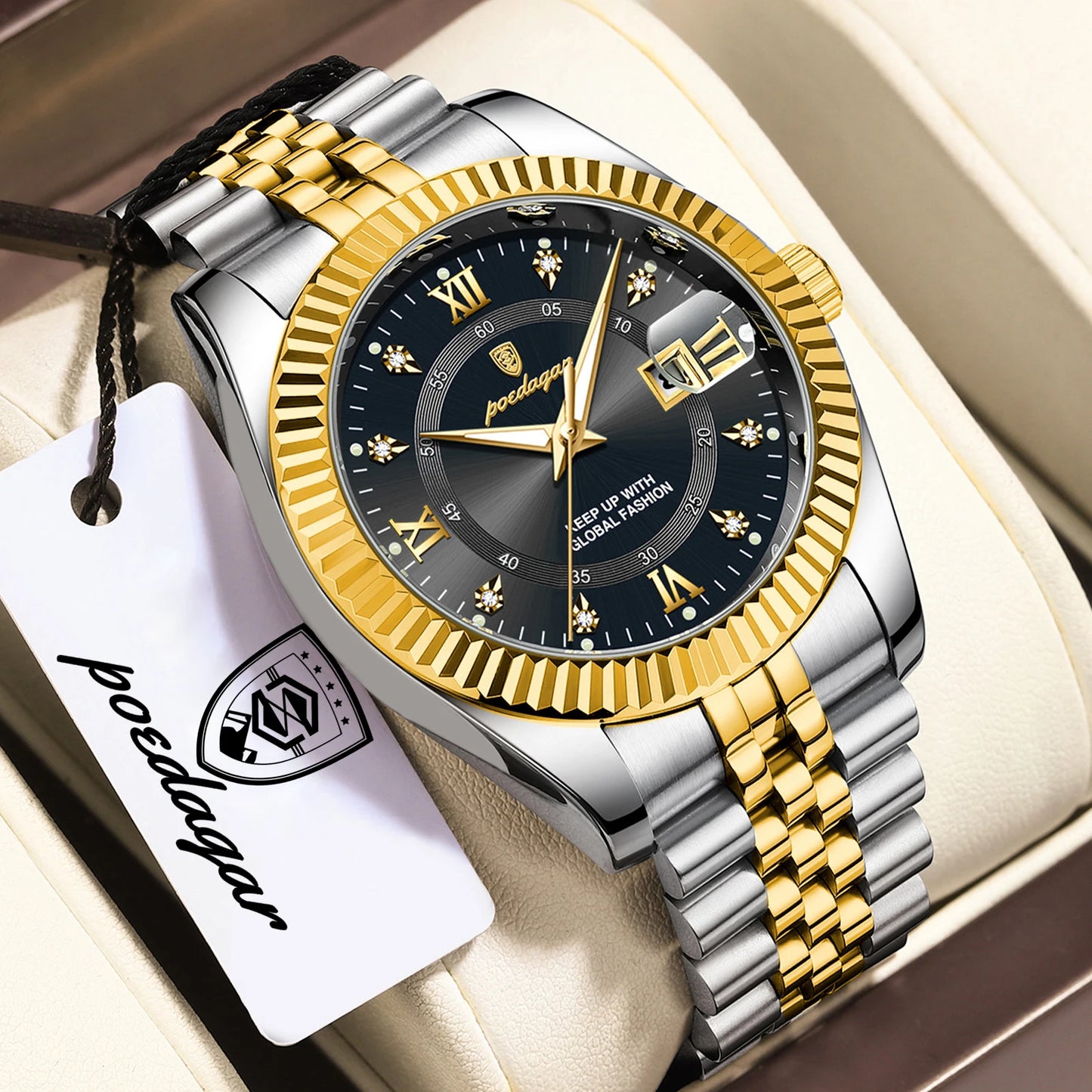 POEDAGAR Business Luxury Men Wristwatch Waterproof Luminous Date Military Man Watch Stainless Steel Fashion Men's Quartz Watches