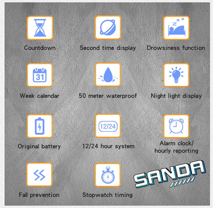 SANDA 6196 Student Electronic Watch Night Light Waterproof Sports Men's Lightweight Square Luxury Classic  Electronic Watch
