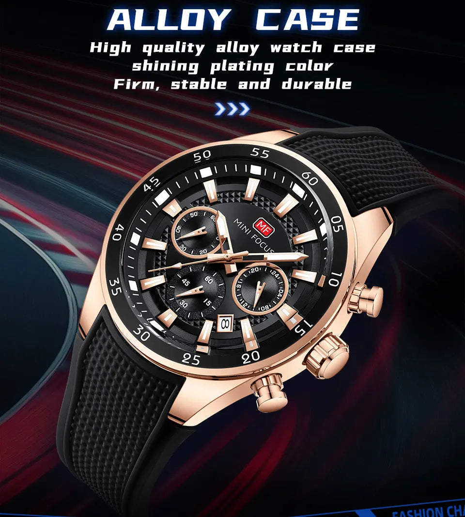 2026 New MINI FOCUS Men's Sports Quartz Watch Casual Analog Wrist Watch with Luminous Hands Silicone Strap Date Water Resistant