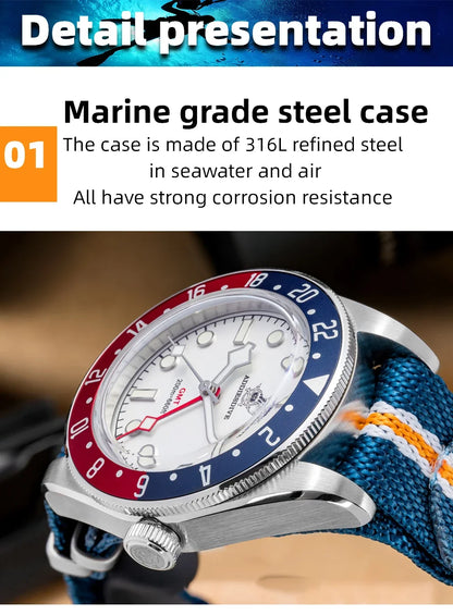 ADDIESDIVE Mens GMT Watches Luxury Stainless Steel Casual Quartz Watch Men Sport 200MM Waterproof Wristwatches Relogio Masculino