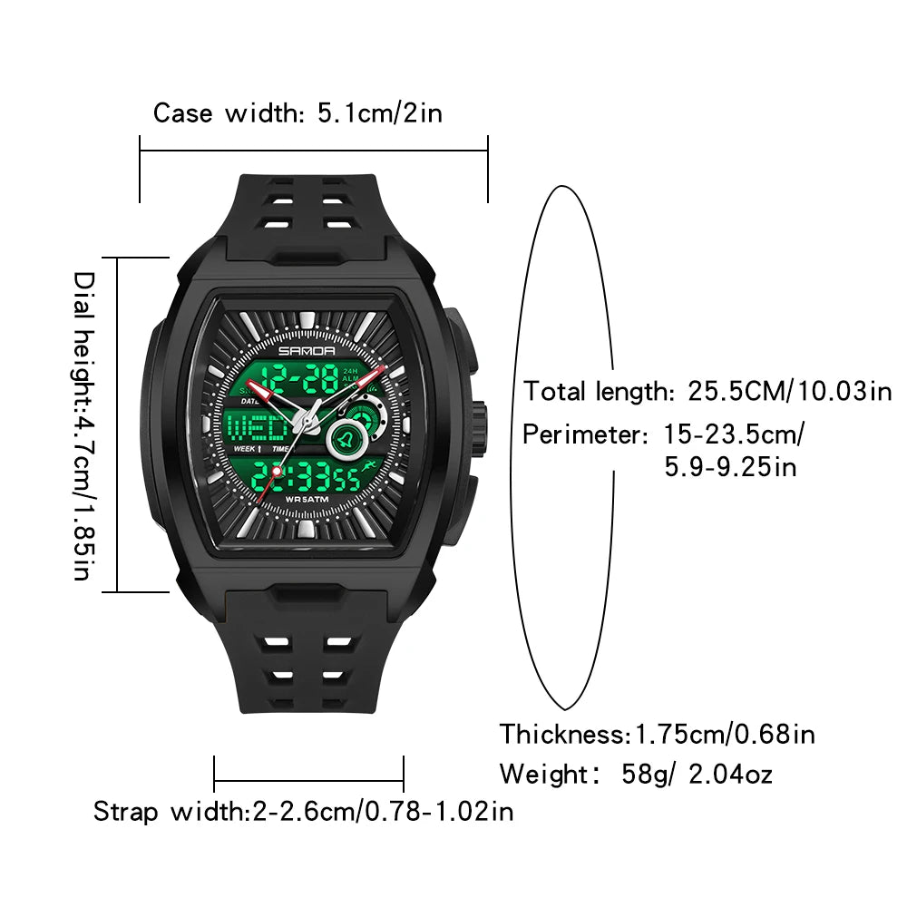 SANDA Luxury Men Wristwatch Electronic LED Display Luminous Sports Man Watch Quartz Waterproof Military Alarm Date Watches Male