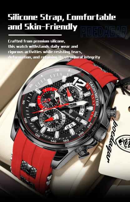 POEDAGAR Functional Watch For Men Date Chronograph Luminous Waterproof Silicone Classic Male Watch Quartz Original Men's Watches