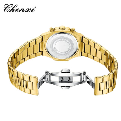 CHENXI Luxury Business Multifunctional Men's Watches Waterproof Chronograph Moonphase Stainless Steel Men's Quartz Watch Casual