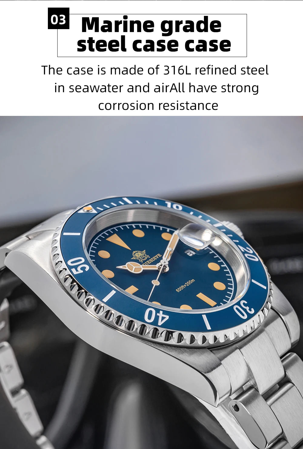 ADDIESDIVE Diver Watch Men Quartz Wristwatch 200m Waterproof Ceramic Bezel Super C3 Luminous AR Coating Calendar Diving Watch