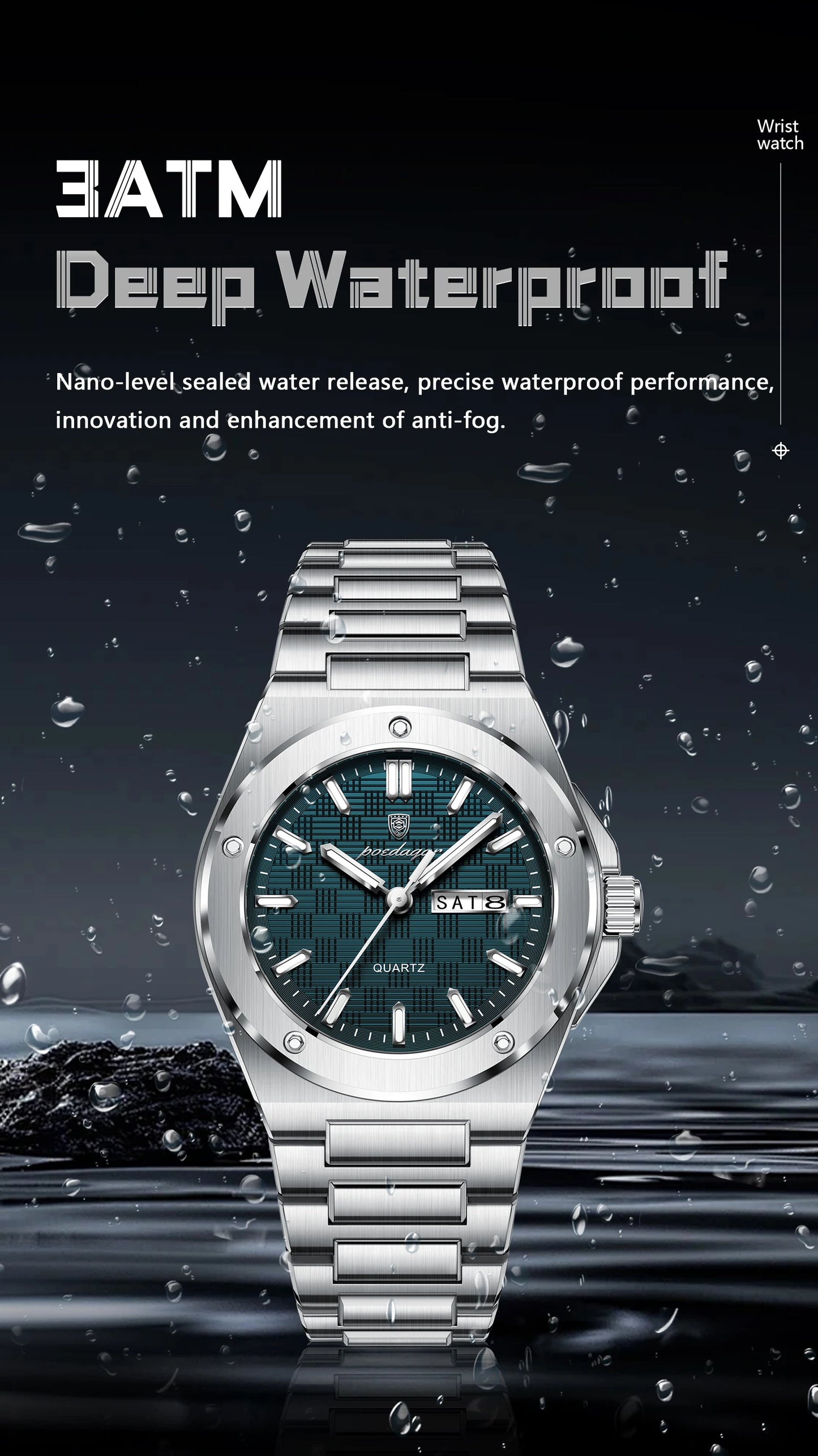 POEDAGAR Original Men Clock Quartz Date Week Luxury Man Wristwatch Waterproof Luminous Stainless Steel Sport Men's Watches Reloj