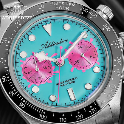 ADDIESDIVE 2026 NEW Multifunctional Chronograph VK64 Quartz Watch Ceramic Bezel Stainless steel Men's Watch Waterproof Luminous