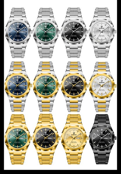 BINBOND Fashionable Men's Quartz Watch Dual Calendar Night Light Waterproof Trend Casual Business Sports Male Quartz Wristwatch