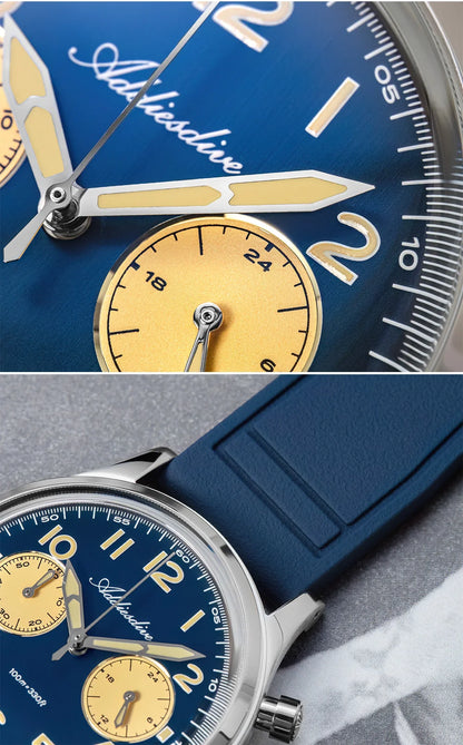 ADDIESDIVE Top Brand Man Watch 10Bar Waterproof AD2516 Super Luminous Bubble Mirror Glass VK64 Chronograph Quartz Steel Watch