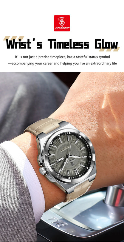 POEDAGAR High Quality Fashion Man Wristwatch Waterproof Luminous Date Week Business Quartz Men's Watches Leather Men Watch Reloj