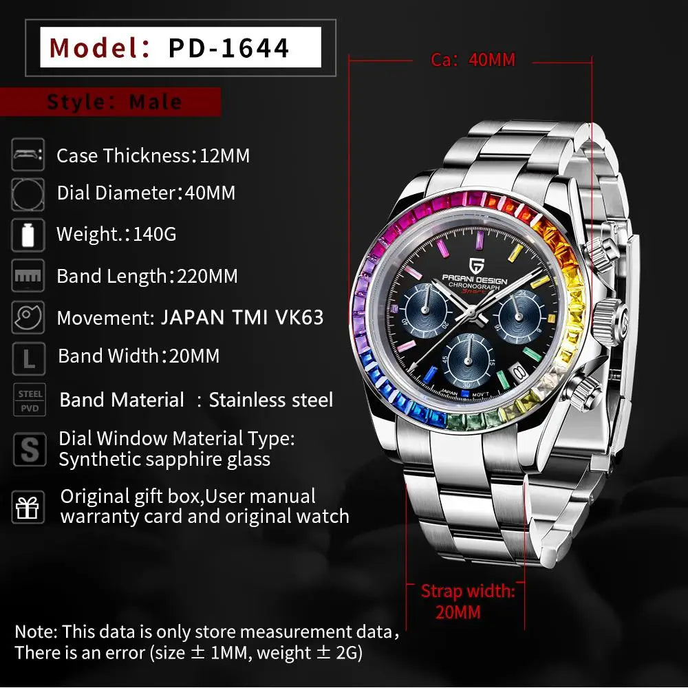 PAGANI DESIGN 2026 New VK63 Rainbow Circle Luxury Quartz Watch For Men Stainless Steel 30M Waterproof Chronograph reloj hombre