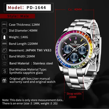 PAGANI DESIGN 2026 New VK63 Rainbow Circle Luxury Quartz Watch For Men Stainless Steel 30M Waterproof Chronograph reloj hombre