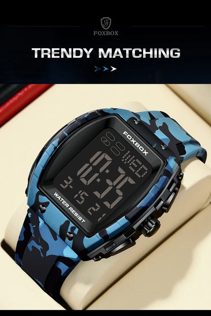 FOXBOX Military Watches For Men Fashion Square Waterproof Luminous Sports Men's Watch LED Electronic Wristwatch Reloj Hombre+BOX