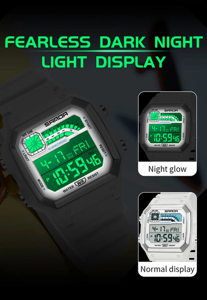 SANDA 6196 Student Electronic Watch Night Light Waterproof Sports Men's Lightweight Square Luxury Classic  Electronic Watch