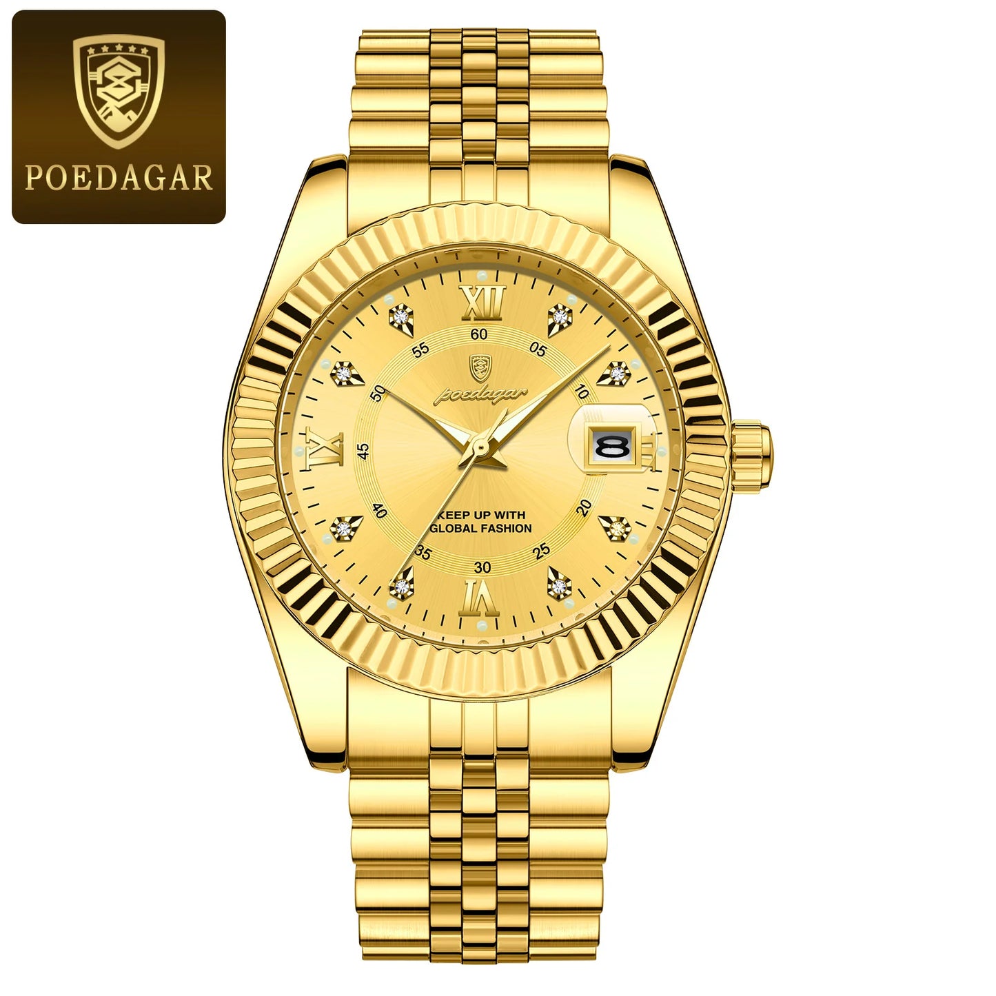 POEDAGAR Luxury Business Men Wristwatch Waterproof Luminous Date Military Man Watch Stainless Steel Fashion Men's Quartz Watches
