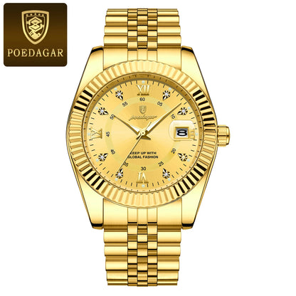 POEDAGAR Luxury Business Men Wristwatch Waterproof Luminous Date Military Man Watch Stainless Steel Fashion Men's Quartz Watches