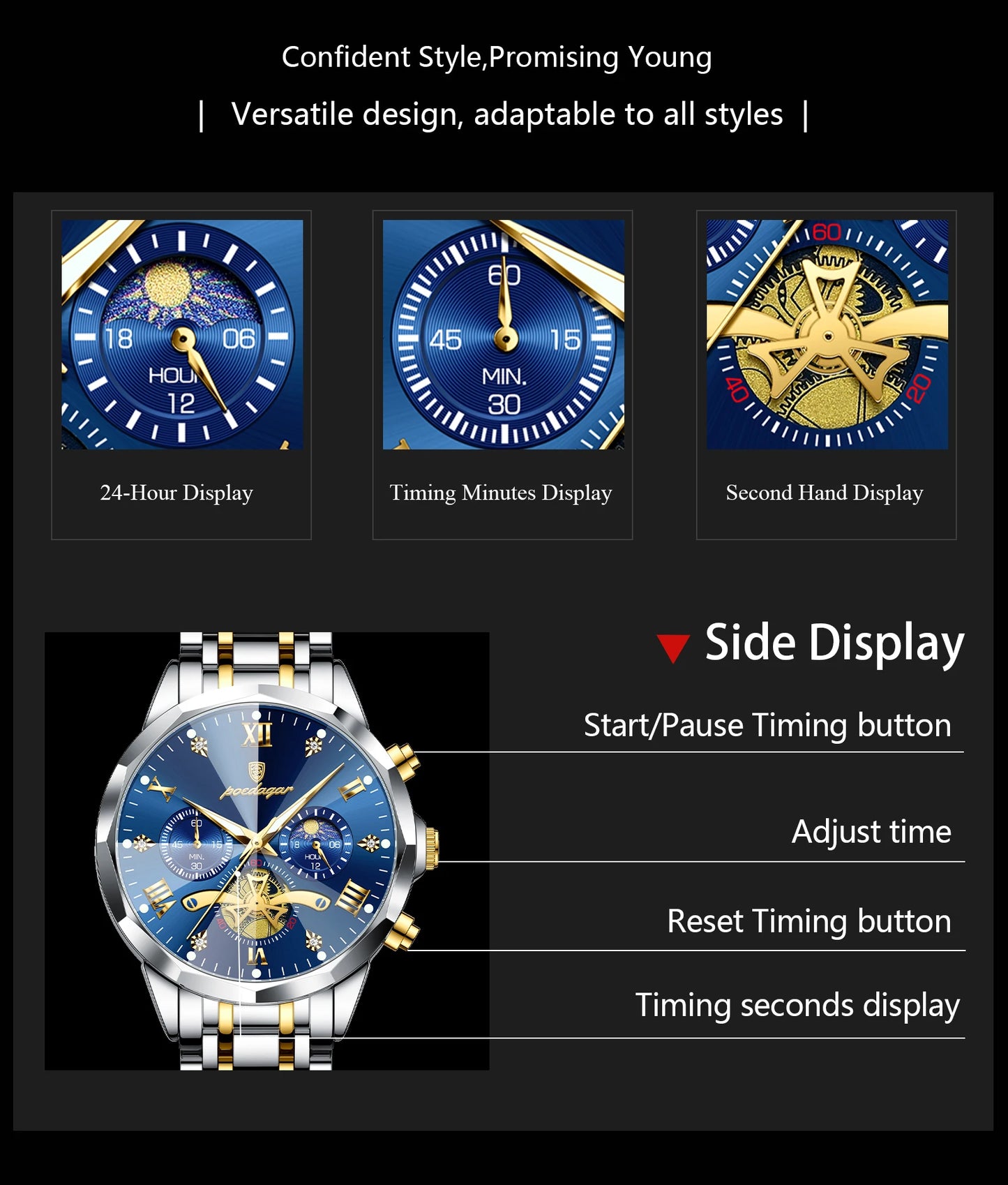 POEDAGAR Exquisite Business Men Watch Waterproof Luminous Chronograph Luxury Man Watches Stainless Steel Men's Quartz Wristwatch