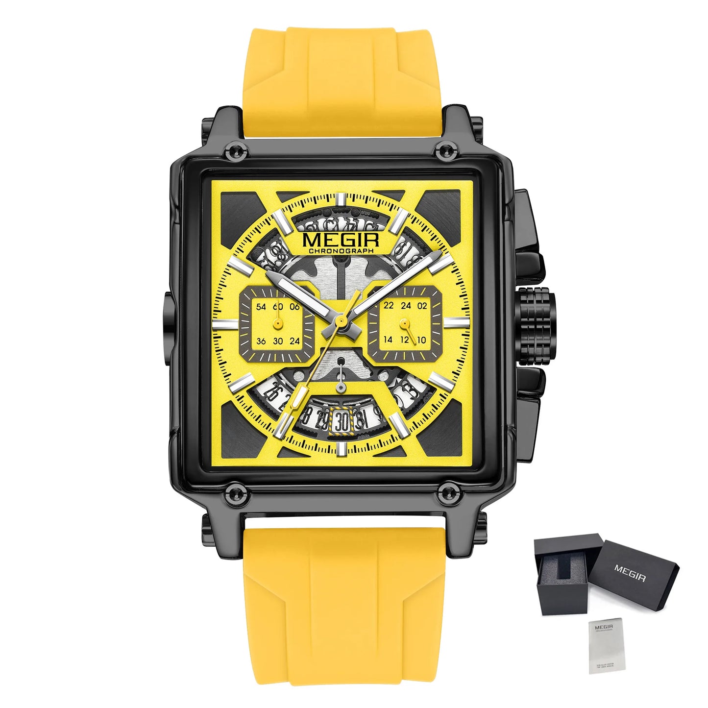 MEGIR Sport Watches for Men Waterproof Quartz Military Wristwatches Square Dial Male Chronograph Watch 24-hour Reloj Hombre 2233