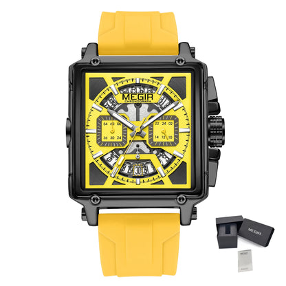MEGIR Sport Watches for Men Waterproof Quartz Military Wristwatches Square Dial Male Chronograph Watch 24-hour Reloj Hombre 2233