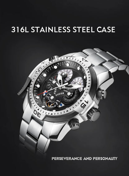 Reef Tiger/RT Designer Stainless Steel Completed Calendar Automatic Watch Men Date Rose Gold Bracelet Mechanical Watches RGA3503