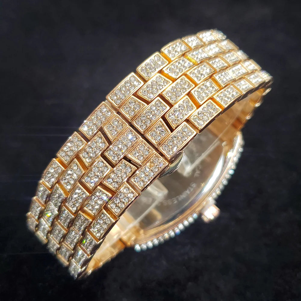 1pcs Quartz Men's Watch Luxury Fashion Wristwatch Hip-Hop Street Style Full Diamond Tonneau Date Watches for Party Accessory