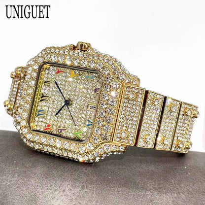 2026 New Luxury Diamond Watch Men Fashion Iced Out Square Colorful Number Watches Hip Hop Bling Jewelry Reloj Hombre for Gift