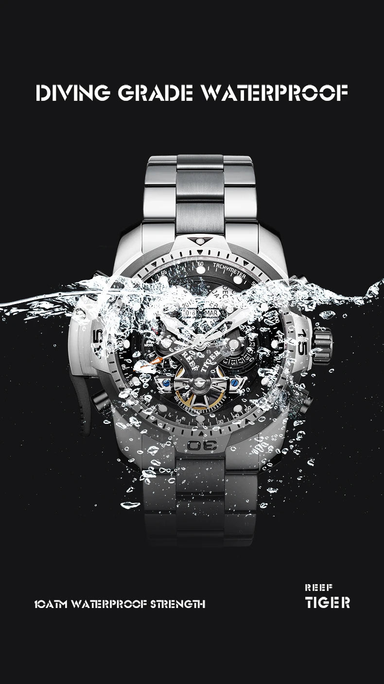 Reef Tiger/RT Designer Stainless Steel Completed Calendar Automatic Watch Men Date Rose Gold Bracelet Mechanical Watches RGA3503