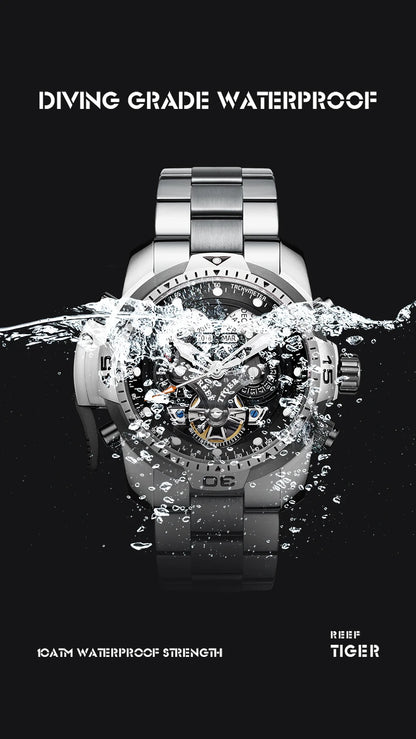 Reef Tiger/RT Designer Stainless Steel Completed Calendar Automatic Watch Men Date Rose Gold Bracelet Mechanical Watches RGA3503