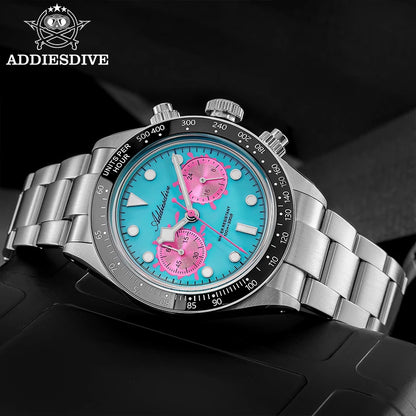 ADDIESDIVE 2026 NEW Multifunctional Chronograph VK64 Quartz Watch Ceramic Bezel Stainless steel Men's Watch Waterproof Luminous