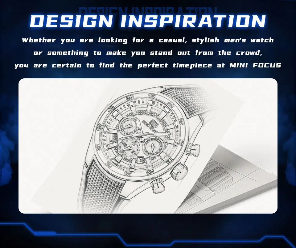 2026 New MINI FOCUS Men's Sports Quartz Watch Casual Analog Wrist Watch with Luminous Hands Silicone Strap Date Water Resistant