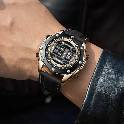 YASHIDUN Men Quartz Watch Roller Digital Dial Design Silicone Strap Versatile Wristwatch Clock Waterproof Military Sports Clock