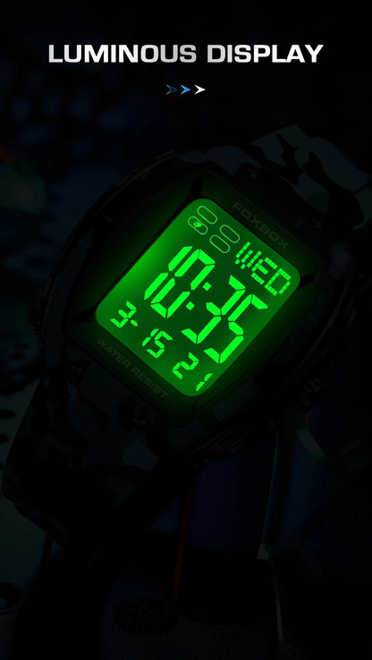 FOXBOX Military Watches For Men Fashion Square Waterproof Luminous Sports Men's Watch LED Electronic Wristwatch Reloj Hombre+BOX