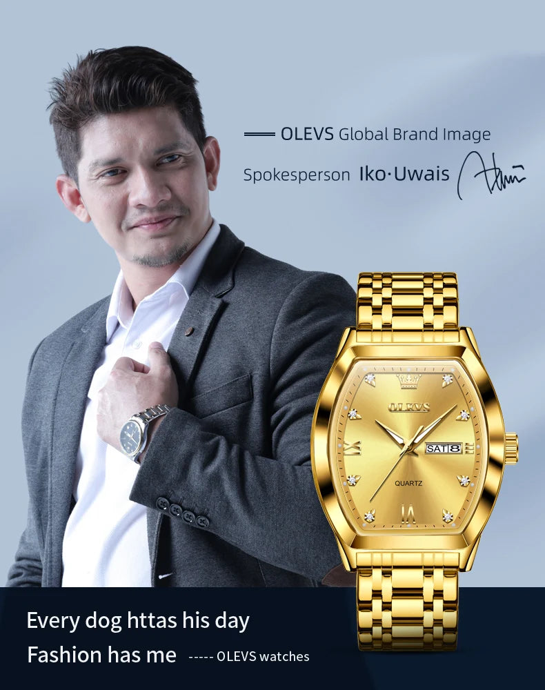 OLEVS 5528 Mens Watch Original Brand Business Quartz Watch Waterproof Luminous Watch For Man Tonneau Dial Reloj Date-Day Watch