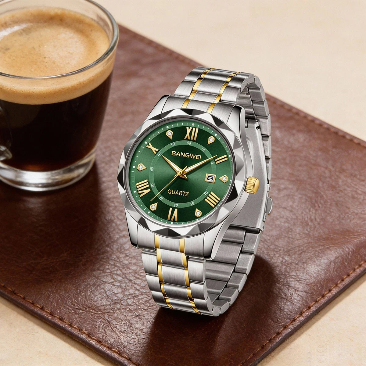 BANGWEI Quartz Watch For Men Luxury Calendar Waterproof Business Men's Wristwatch Luminous Big Dial Simple Man Watch hombre