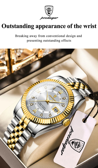 POEDAGAR Business Luxury Men Wristwatch Waterproof Luminous Date Military Man Watch Stainless Steel Fashion Men's Quartz Watches