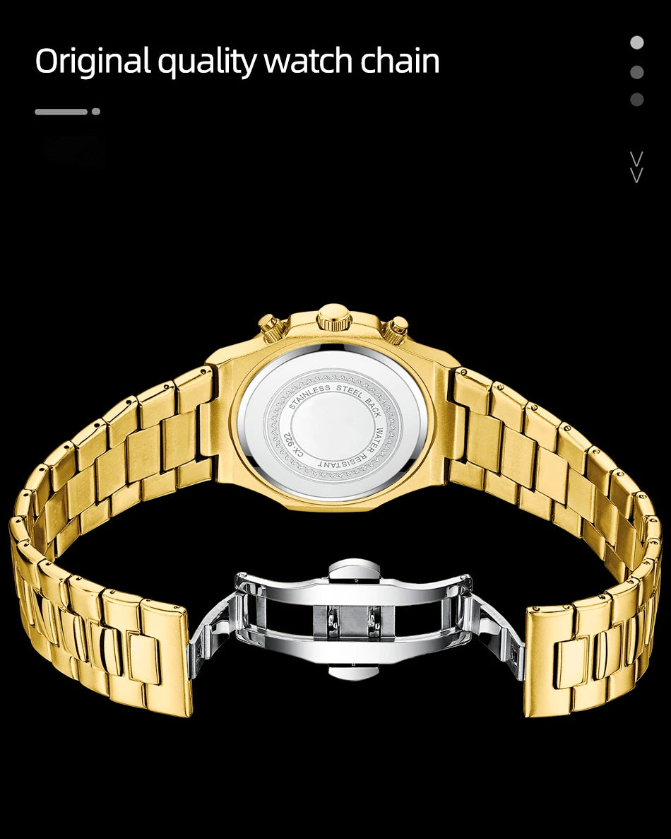 CHENXI Luxury Business Multifunctional Men's Watches Waterproof Chronograph Moonphase Stainless Steel Men's Quartz Watch Casual