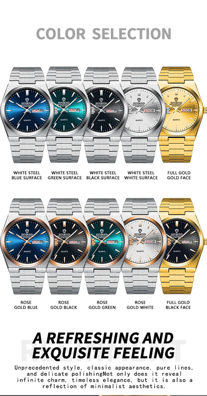 BINBOND Men's Fashion Business Watch Quartz Movement Stainless Steel Buckle Waterproof Luminous Calendar Leisure Watch