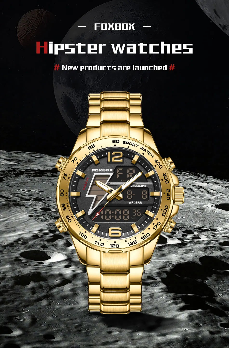 FOXBOX New Men Watches Dual Display 30M Waterproof Date Clock Wristwatch Fashion Sports Watch for Men Electronic Watches Man+Box
