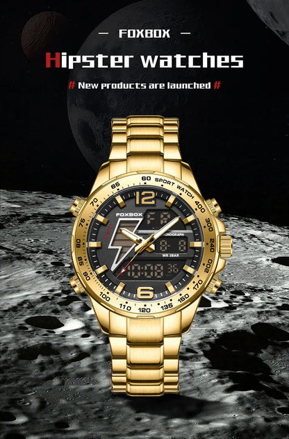 FOXBOX New Men Watches Dual Display 30M Waterproof Date Clock Wristwatch Fashion Sports Watch for Men Electronic Watches Man+Box