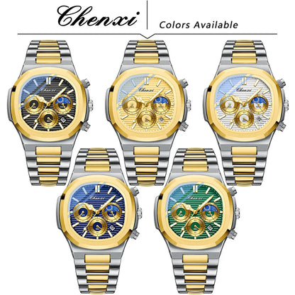 CHENXI Fashion Simple Man's Watches Timing Night Light Waterproof Functions Quartz Watch Room Gold Dial Men's Wristwatch Gift