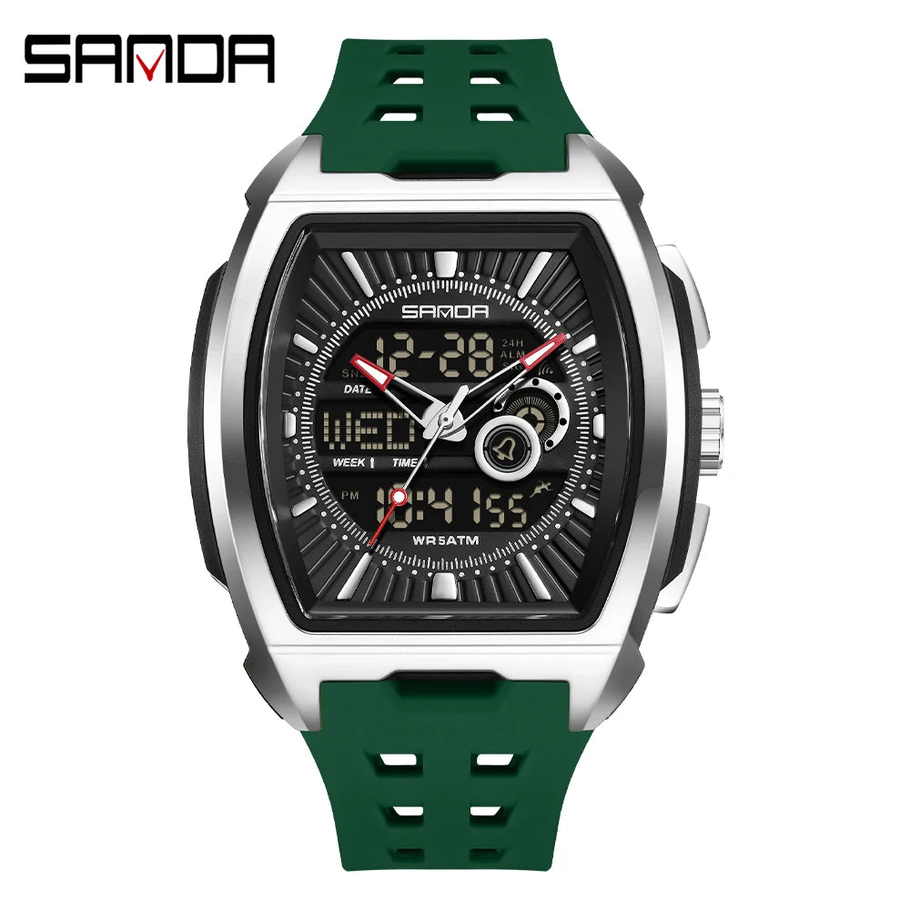 SANDA Luxury Men Wristwatch Electronic LED Display Luminous Sports Man Watch Quartz Waterproof Military Alarm Date Watches Male