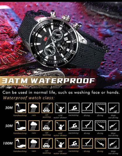 2026 New MINI FOCUS Men's Sports Quartz Watch Casual Analog Wrist Watch with Luminous Hands Silicone Strap Date Water Resistant
