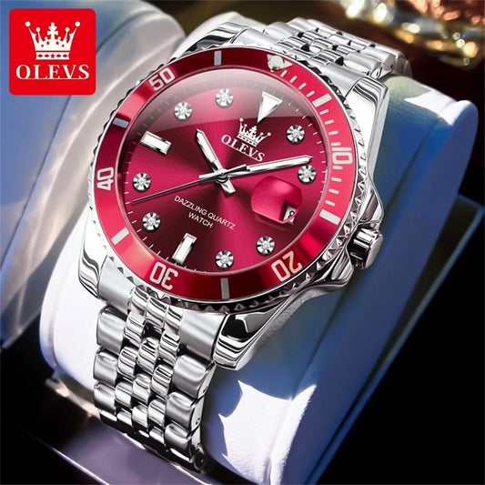 OLEVS 9809 Men Watch Original Brand Waterproof Quartz Watch Stainless Steel Strap Automatic Date  Sports Watch Mens Gifts Box