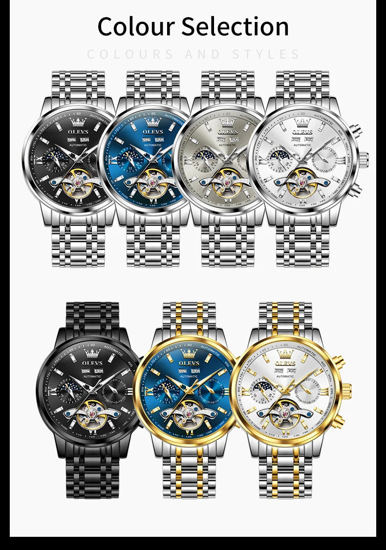 OLEVS 6740 Skeleton Flywheel Artistic Multifunctional Dials High Definition Translucent Coated Mirror Luminous Men's Watch