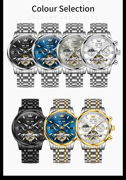 OLEVS 6740 Skeleton Flywheel Artistic Multifunctional Dials High Definition Translucent Coated Mirror Luminous Men's Watch