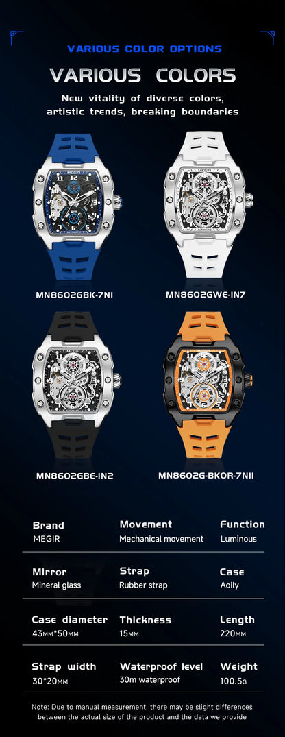 MEGIR New Men Watches Luxury Brand Automatic Mechanical Watch Silicone Sports Casual Wristwatch Waterproof Clock Male Gift 8602